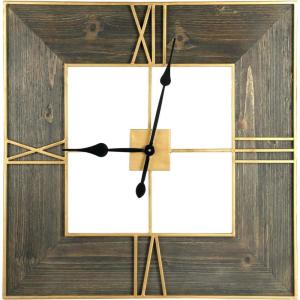 imageCreative CoOp 30 Inch Square Wall Clock with Wood Finish and Gold Trim