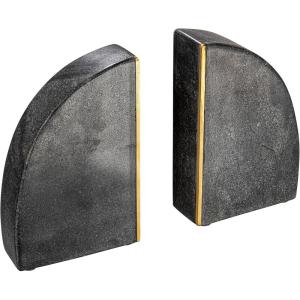 imageCreative CoOp Boho Arched Semicircle Marble Brass Detail Set of 2 Black Bookend