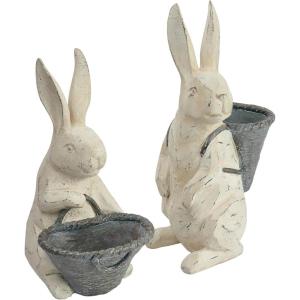 imageCreative CoOp Decorative Bunnies with Baskets Set of 2 Styles Antique White and Grey