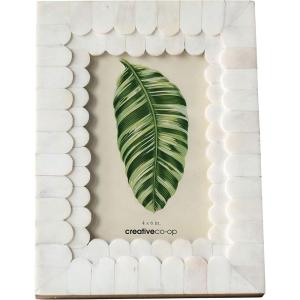 imageCreative CoOp White Scalloped Bone ampamp Wood Photo Frame Holds 4quot x 6quot Photo