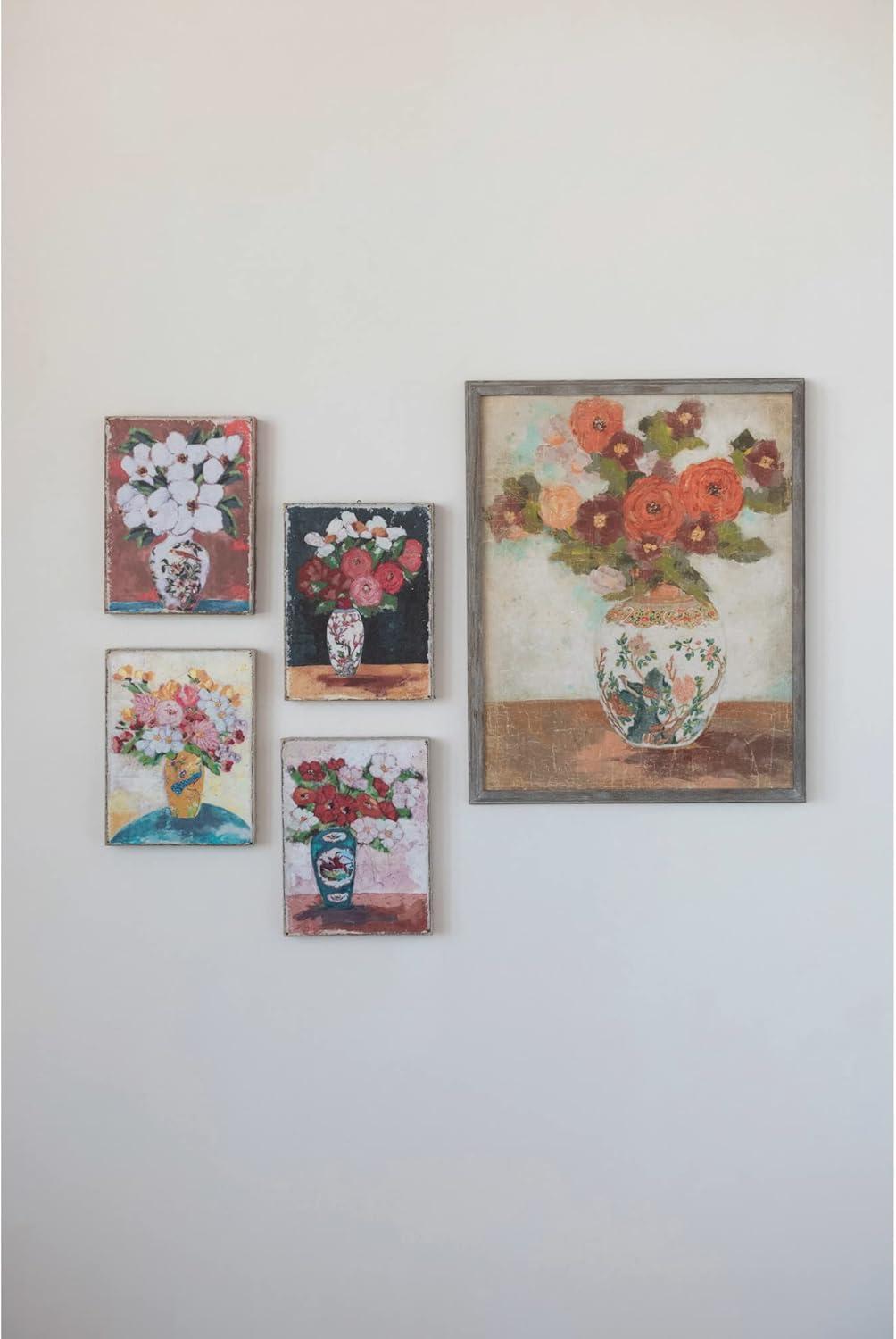 imageCreative CoOp Canvas Wall Dcor Portrait with Flowers in Vase Multicolor Set of 4