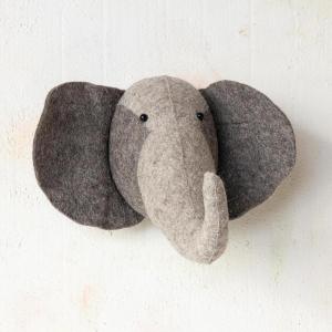 imageCreative CoOp Handmade Wool Felt Elephant Head Wall Hanging Grey and Charcoal