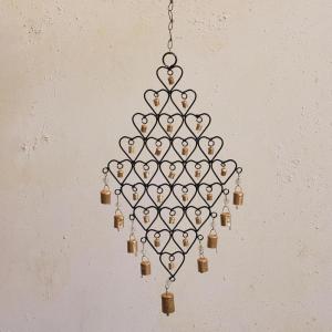 imageCreative CoOp Hanging Metal Hearts Wall Decor with Bells Gold and Black