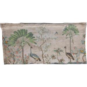 imageCreative CoOp Linen Printed Wall Hanging with Wood Hanger Landscape and Birds Multicolor