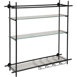 imageCreative CoOp Metal and Glass Wall Shelf with Shelves and Stemmed Glass Holders Black