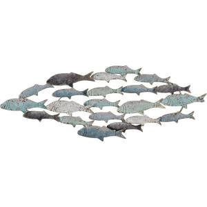 imageCreative CoOp Rubber Wood School of Fish Wall Dcor Distressed Turquoise and White