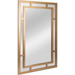 imageCreative CoOp Vintage Glass Wall Mirror with Geometric Art Deco Wood Frame GoldGold