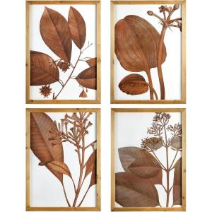imageCreative CoOp Wood Framed Orange Botanical Dcor Set of 4 Designs Wall Decor
