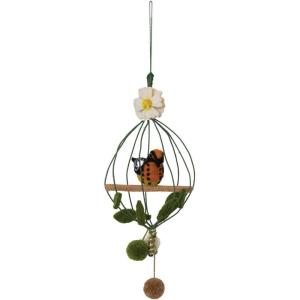 imageCreative CoOp Wool Felt Cage Bird Flower Poms Mobile 6quot L x 6quot W x 16quot H Multicolor1 Bird