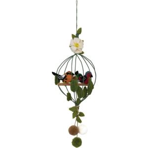 imageCreative CoOp Wool Felt Cage Bird Flower Poms Mobile 6quot L x 6quot W x 16quot H Multicolor3 Bird
