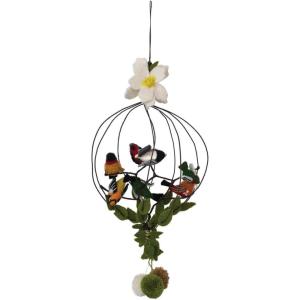 imageCreative CoOp Wool Felt Cage Bird Flower Poms Mobile 6quot L x 6quot W x 16quot H Multicolor7 Bird