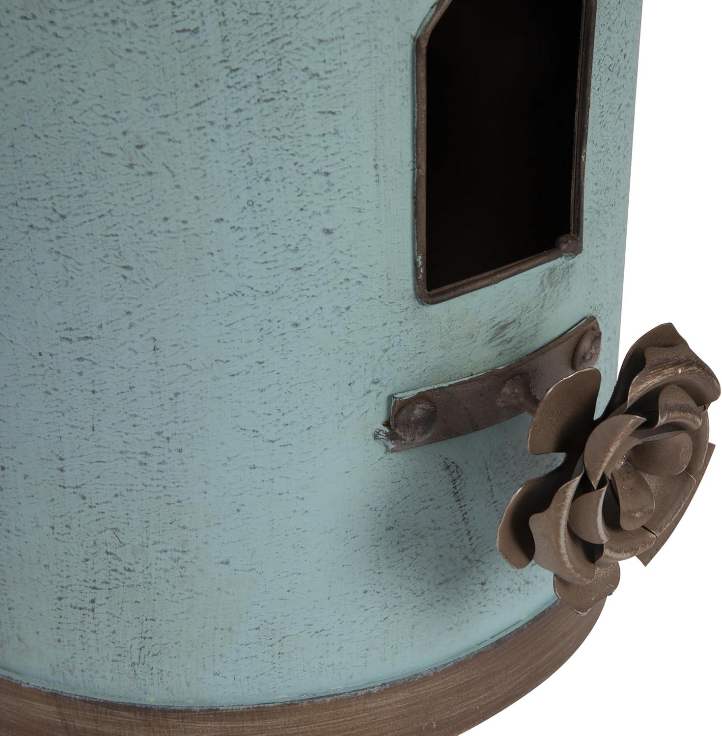 imageCreative CoOp Cottagecore FreeStanding Decorative Metal Birdhouse for Garden Distressed Aqua 155quotWx34quotTBlue