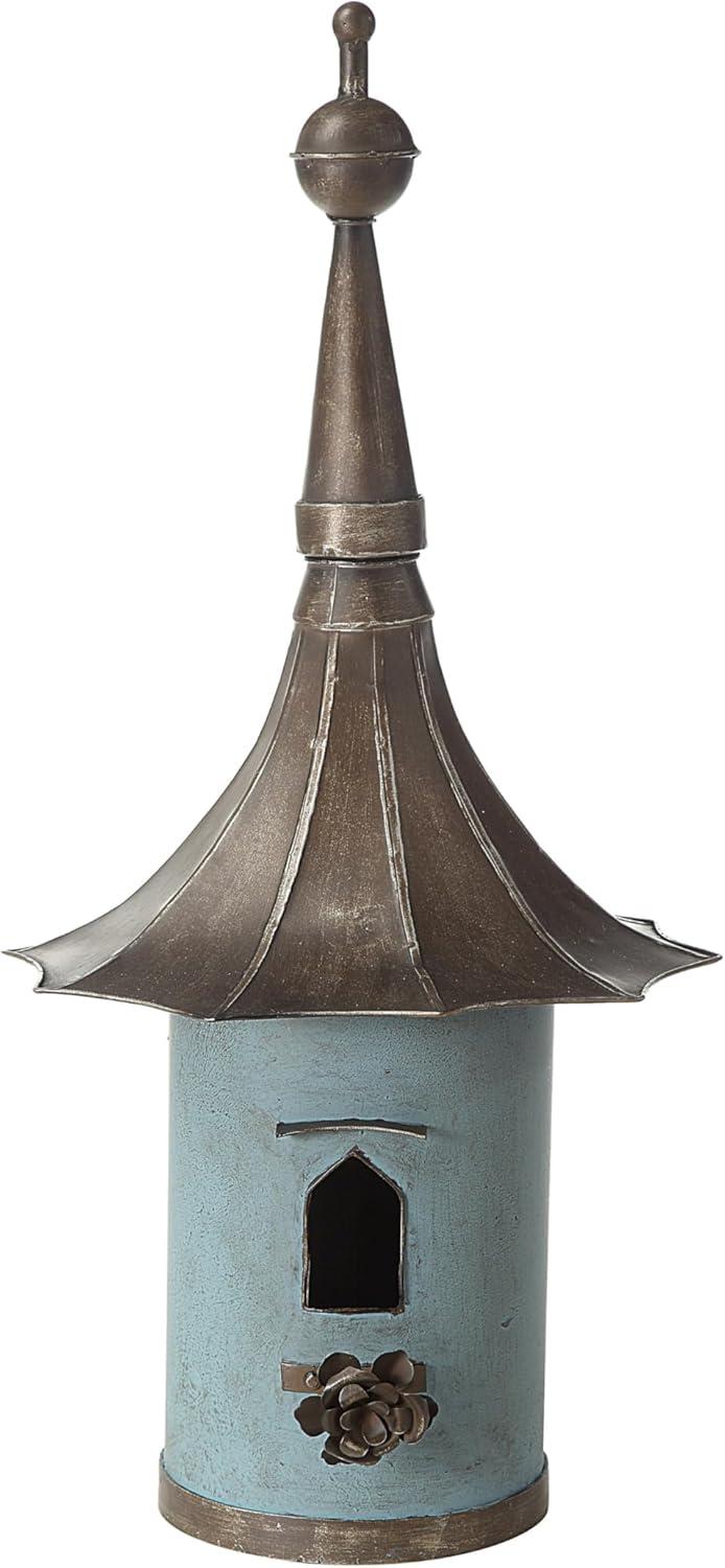 imageCreative CoOp Cottagecore FreeStanding Decorative Metal Birdhouse for Garden Distressed Aqua 155quotWx34quotTBlue