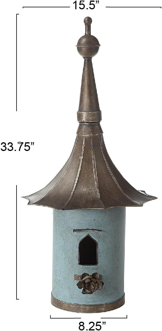 imageCreative CoOp Cottagecore FreeStanding Decorative Metal Birdhouse for Garden Distressed Aqua 155quotWx34quotTBlue