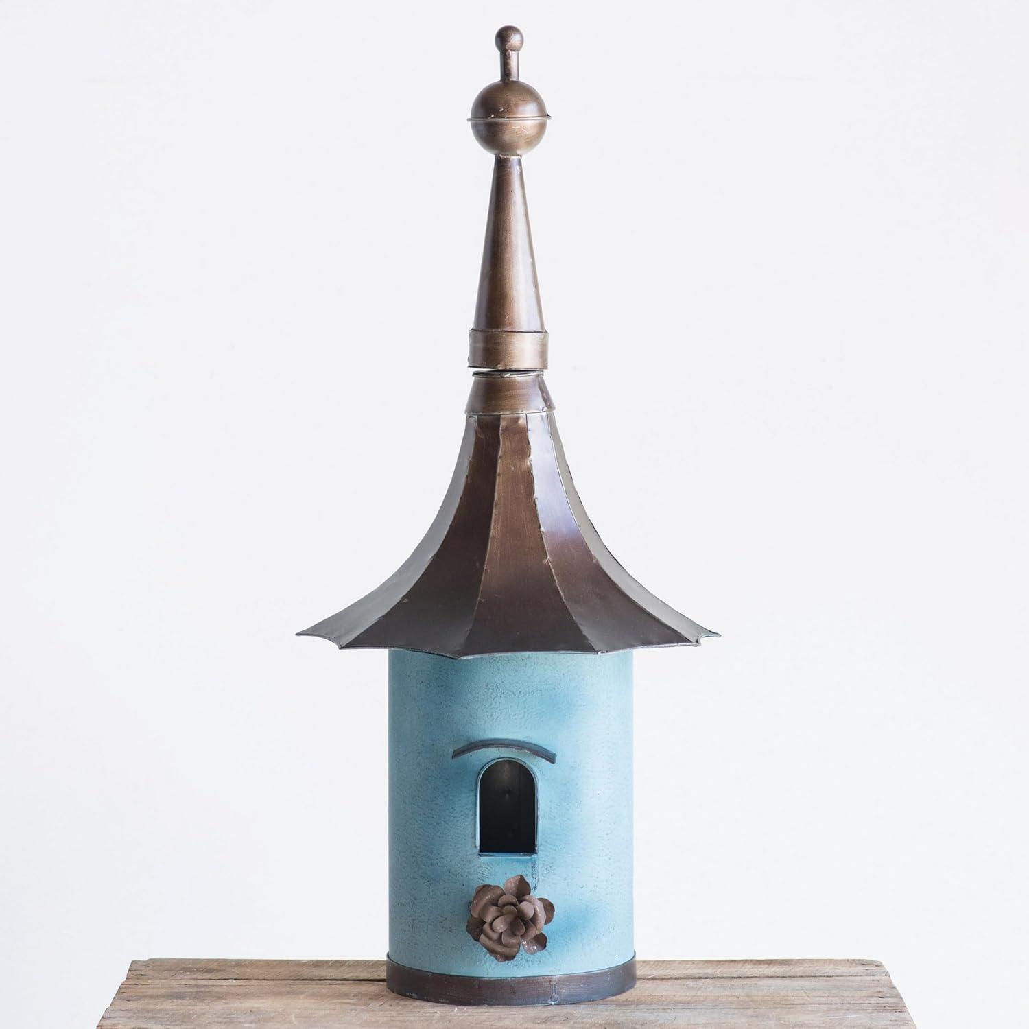 imageCreative CoOp Cottagecore FreeStanding Decorative Metal Birdhouse for Garden Distressed Aqua 155quotWx34quotTBlue