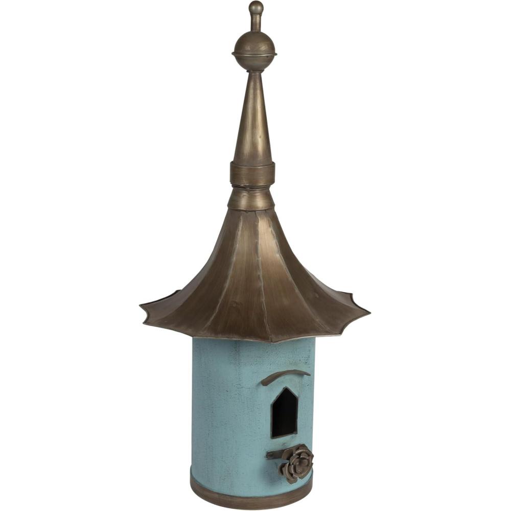 imageCreative CoOp Cottagecore FreeStanding Decorative Metal Birdhouse for Garden Distressed Aqua 155quotWx34quotTBlue