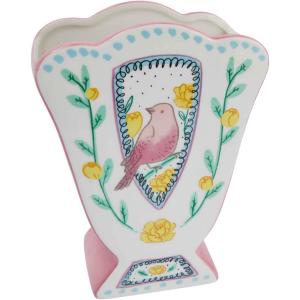 imageCreative CoOp Ceramic Fan Shaped Vase with Painted Bird Design Multicolor