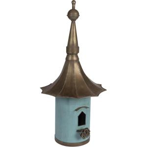 imageCreative CoOp Cottagecore FreeStanding Decorative Metal Birdhouse for Garden Distressed Aqua 155quotWx34quotTBlue