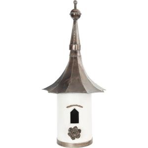 imageCreative CoOp Cottagecore FreeStanding Decorative Metal Birdhouse for Garden Distressed Aqua 155quotWx34quotTOffwhite