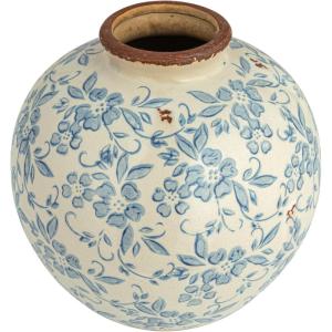 imageCreative CoOp DF2720 8quot H Terracotta Floral Transferware Pattern ampamp Crackle Finish Vase BlueVase