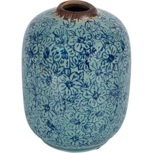 imageCreative CoOp Decorative Round TerraCotta Vase with Floral Pattern with Distressed Finish Blue