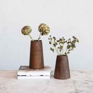 imageCreative CoOp Round Reclaimed Wood Vases with Distressed Finish Brown Set of 2
