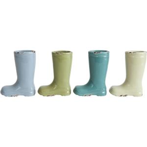 imageCreative CoOp Small Stoneware Boot Vases with Distressed Finishes Set of 4 Colors