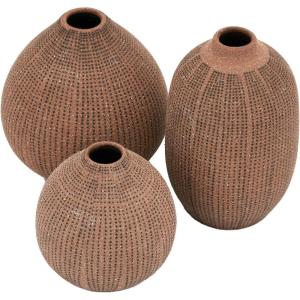imageCreative CoOp White Stoneware Vases with Textured Black Polka Dots Set of 3 SizesBrown