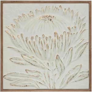 imageCreative CoOp Wood Framed Metal Wall Dcor with Embossed Protea and Brush Finish Antique White and Gold