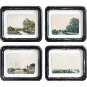 imageCreative CoOp Wood Framed Wall Dcor with Floating Landscape Multicolor Set of 4