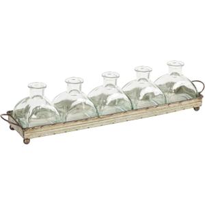 imageDecorative Iron Rectangle Tray with Handles ampamp 5 Glass Vases