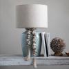 imageCreative CoOp DF4157 Coastal Aqua Blue Ceramic Stoneware Table Lamp with Natural Ivory Linen Shade Reactive Glaze Finish