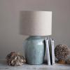 imageCreative CoOp DF4157 Coastal Aqua Blue Ceramic Stoneware Table Lamp with Natural Ivory Linen Shade Reactive Glaze Finish