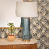 imageCreative CoOp Ribbed Glass Table Lamp with Tapered Drum Shade GreenDeep Blue
