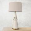 imageCreative CoOp Stoneware Conical Table Lamp with Cream Crackle Glaze and Natural Linen Shade