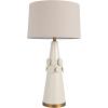 imageCreative CoOp Stoneware Conical Table Lamp with Cream Crackle Glaze and Natural Linen Shade