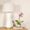 imageCreative CoOp Stoneware Conical Table Lamp with Cream Crackle Glaze and Natural Linen Shade
