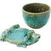 imageCreative CoOp Stoneware Planter with Frog Saucer Base Holds 5quot Pot Reactive Glaze Green Each One Will Vary