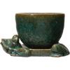 imageCreative CoOp Stoneware Planter with Frog Saucer Base Holds 5quot Pot Reactive Glaze Green Each One Will Vary