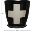 imageCreative CoOp Stoneware Planter with Saucer ampamp Wax Relief White Swiss Cross Black Set of 2 Holds 4quot Pot Each One Will Vary