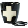imageCreative CoOp Stoneware Planter with Saucer ampamp Wax Relief White Swiss Cross Black Set of 2 Holds 4quot Pot Each One Will Vary