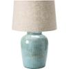 imageCreative CoOp DF4157 Coastal Aqua Blue Ceramic Stoneware Table Lamp with Natural Ivory Linen Shade Reactive Glaze Finish
