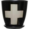 imageCreative CoOp Stoneware Planter with Saucer ampamp Wax Relief White Swiss Cross Black Set of 2 Holds 4quot Pot Each One Will Vary