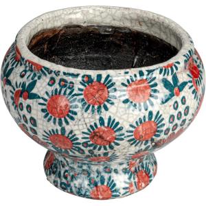 imageCreative CoOp Decorative Printed TerraCotta Footed Planter and Crackle Glaze Multicolor