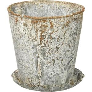 imageCreative CoOp Distressed Metal Pot with Pleated Saucer Set of 2 Pieces