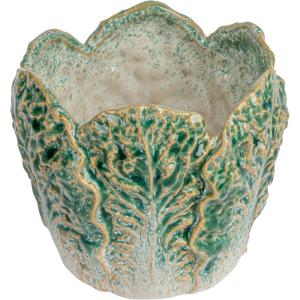 imageCreative CoOp Embossed Stoneware Cabbage Planter with Reactive Glaze Green