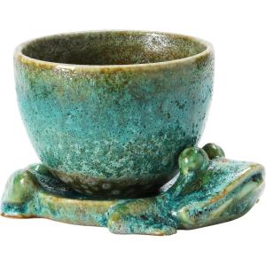 imageCreative CoOp Stoneware Planter with Frog Saucer Base Holds 5quot Pot Reactive Glaze Green Each One Will Vary