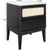 imageCreative CoOp Crawford Solid Wood Nightstand with 2 Storage Drawers and Cane Detail Light Brown FinishBlack and Natural