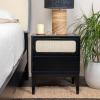 imageCreative CoOp Crawford Solid Wood Nightstand with 2 Storage Drawers and Cane Detail Light Brown FinishBlack and Natural