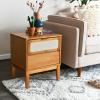 imageCreative CoOp Crawford Solid Wood Nightstand with 2 Storage Drawers and Cane Detail Light Brown FinishLight Brown With Natural